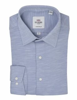 Grey Slub Knit Slim Fit Dress Shirt -clothing Shop HBS1791 020.front