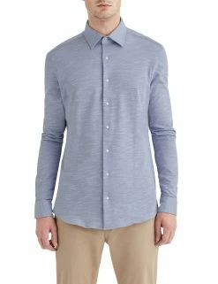 Grey Slub Knit Slim Fit Dress Shirt