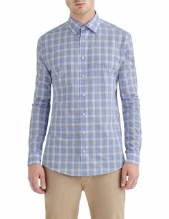 Blue & Grey Heather Check Slim Fit Dress Shirt