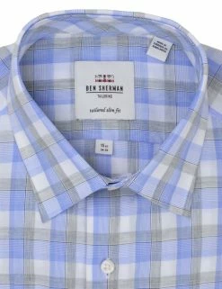 Blue & Grey Heather Check Slim Fit Dress Shirt 11 Blue & Grey Heather Check Slim Fit Dress Shirt -clothing Shop HBS1793 400.collar