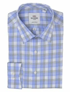 Blue & Grey Heather Check Slim Fit Dress Shirt 10 Blue & Grey Heather Check Slim Fit Dress Shirt -clothing Shop HBS1793 400.front