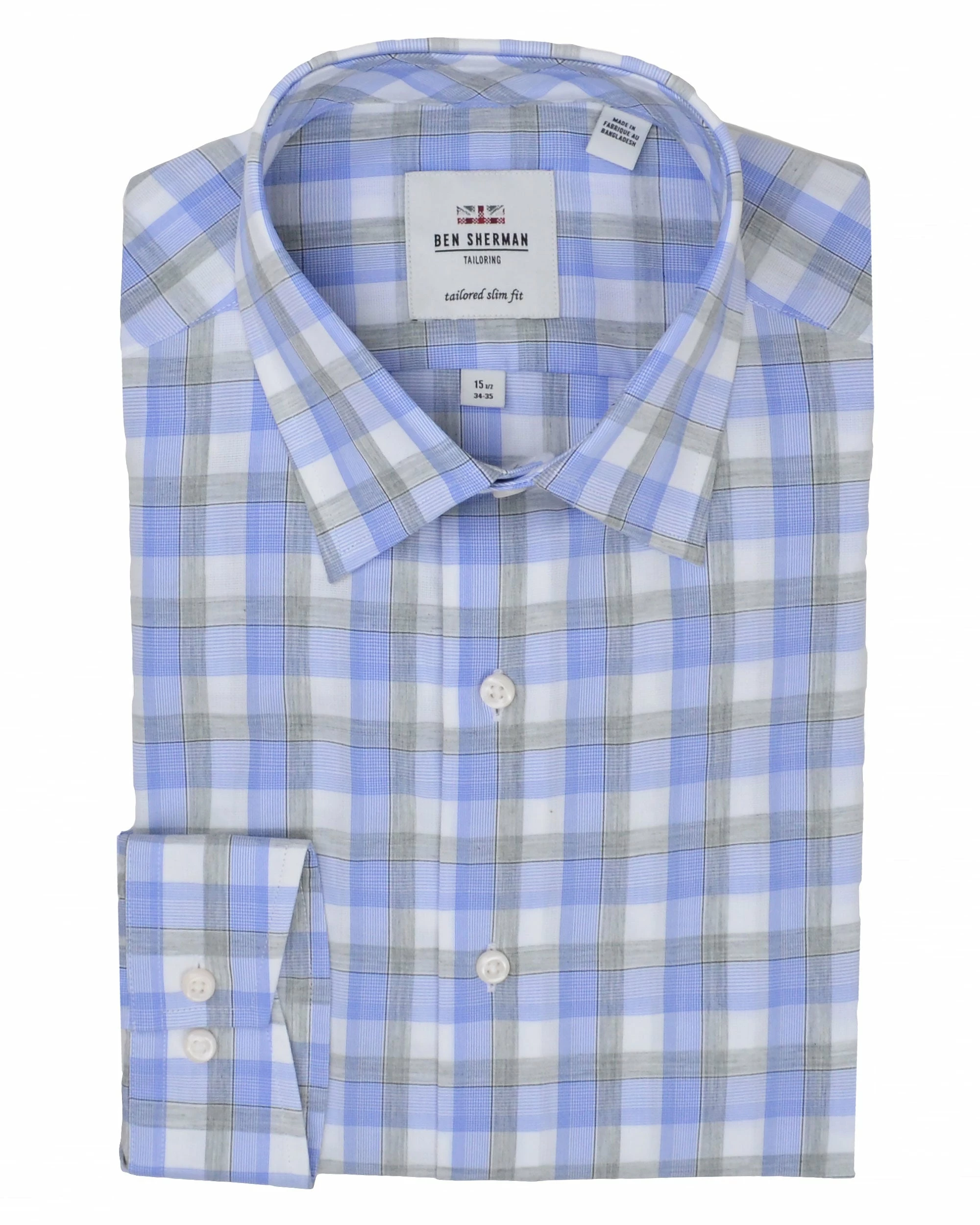 Blue & Grey Heather Check Slim Fit Dress Shirt 4 Blue & Grey Heather Check Slim Fit Dress Shirt - Image 4