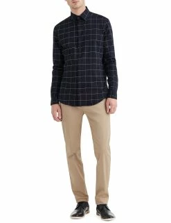 Black Windowpane Check Slim Fit Dress Shirt -clothing Shop HBS1795 001 full body2