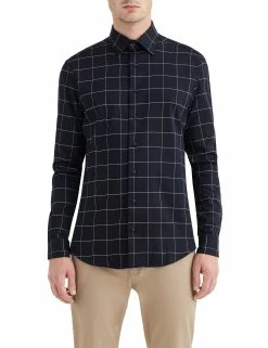 Black Windowpane Check Slim Fit Dress Shirt
