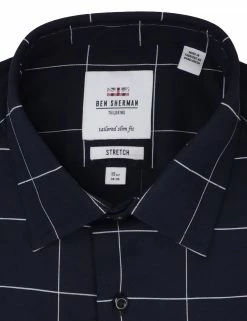 Black Windowpane Check Slim Fit Dress Shirt -clothing Shop HBS1795 001.collar