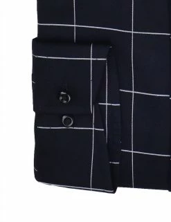 Black Windowpane Check Slim Fit Dress Shirt -clothing Shop HBS1795 001.cuff