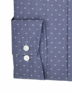 Navy Dot Dobby Chambray Slim Fit Dress Shirt -clothing Shop HBS1798 410.cuff