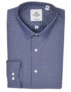 Navy Dot Dobby Chambray Slim Fit Dress Shirt