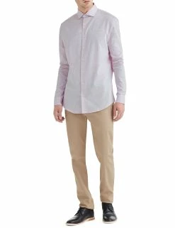 Dusty Rose Dobby Check Slim Fit Dress Shirt -clothing Shop HBS1802 606 full body2