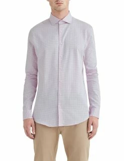 Dusty Rose Dobby Check Slim Fit Dress Shirt