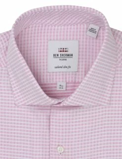 Dusty Rose Dobby Check Slim Fit Dress Shirt -clothing Shop HBS1802 606.collar
