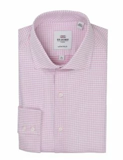 Dusty Rose Dobby Check Slim Fit Dress Shirt -clothing Shop HBS1802 606.front