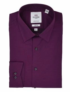 Wine & Navy Tonic Herringbone Slim Fit Dress Shirt