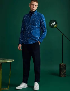 Indigo Spot Print Long-Sleeve Shirt -clothing Shop LOOK 002 A