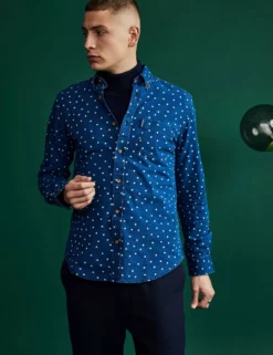 Indigo Spot Print Long-Sleeve Shirt -clothing Shop LOOK 002 C