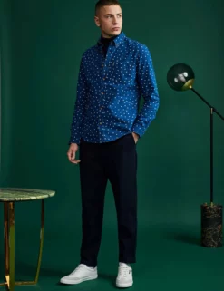 Indigo Spot Print Long-Sleeve Shirt -clothing Shop LOOK 002 LY A