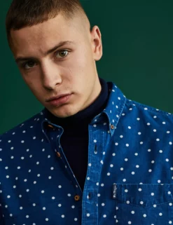 Indigo Spot Print Long-Sleeve Shirt -clothing Shop LOOK 002 LY B scaled