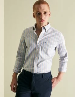 Brighton Oxford Organic Stripe Shirt - Collegiate Blue Multi Stripe