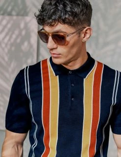 Signature Mod Knit Stripe Polo - Navy