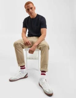 Slim Tapered Drawcord Chino Pant - Khaki -clothing Shop M104BEN0001 KHAKI 6