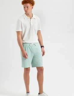 Seersucker Slim Fit Bengal Stripe Short - Green/Ecru -clothing Shop M150BEN0007Green Ecru BM 1 scaled