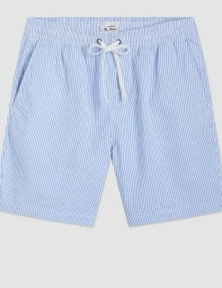 Seersucker Slim Fit Bengal Stripe Short - Light Blue/Ecru