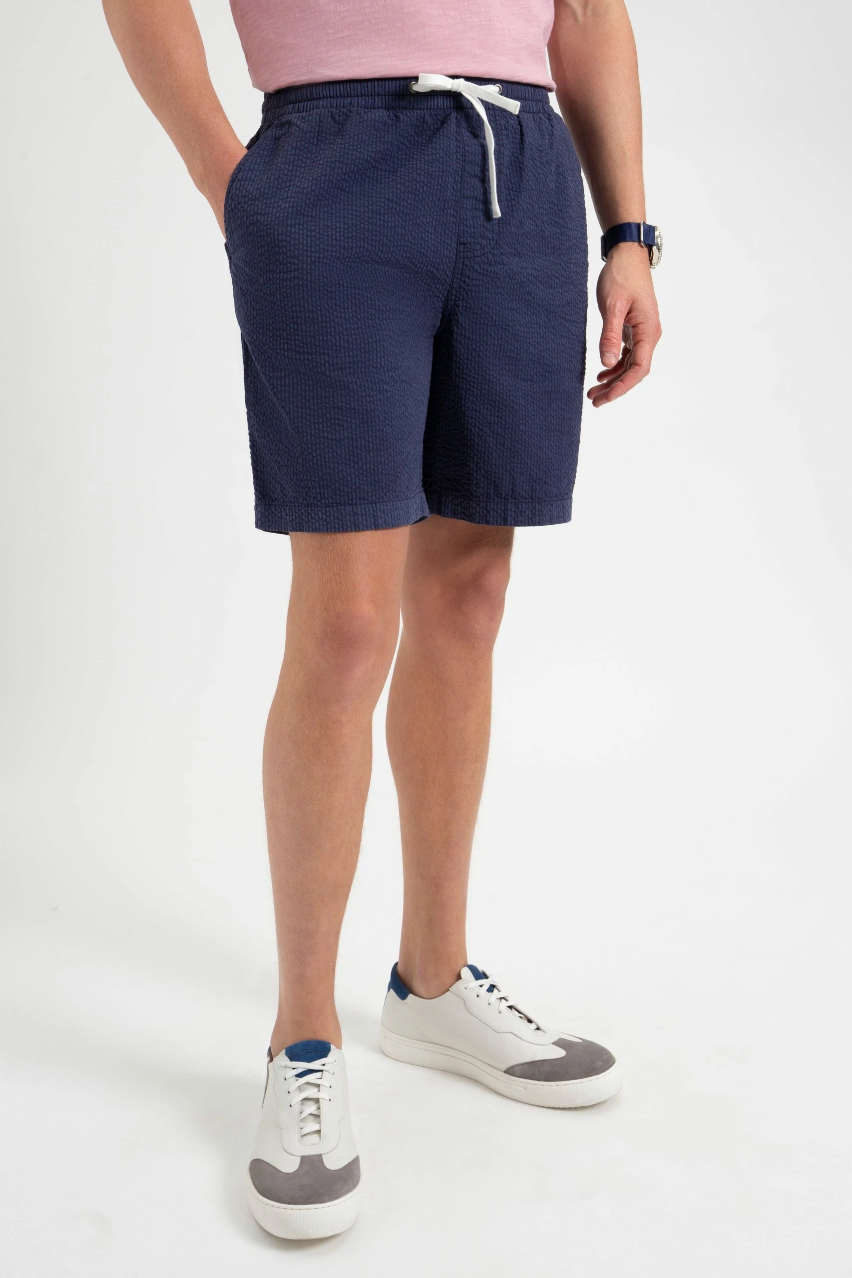 Seersucker Slim Fit Bengal Stripe Short - Navy 2 Seersucker Slim Fit Bengal Stripe Short - Navy - Image 2