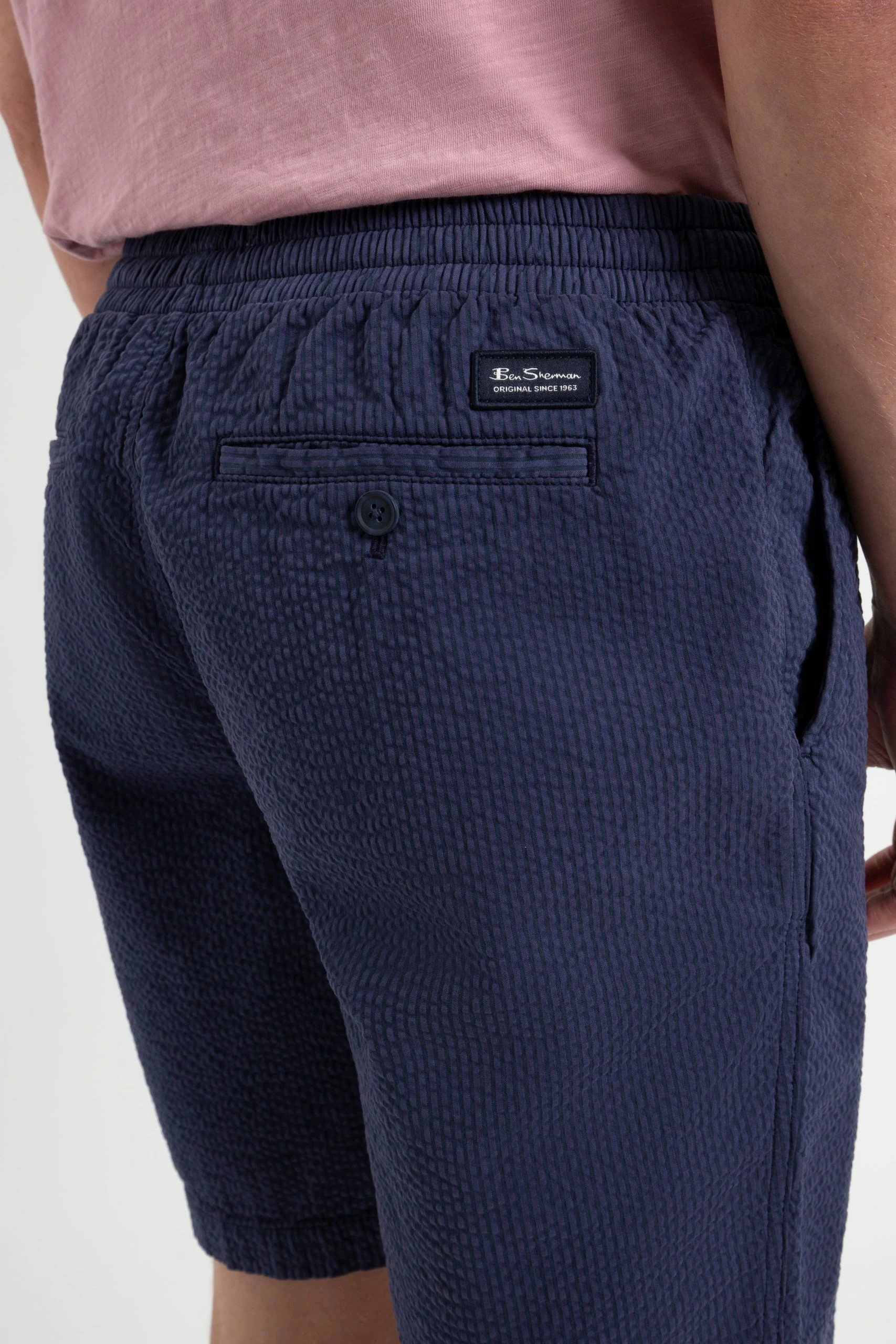 Seersucker Slim Fit Bengal Stripe Short - Navy 5 Seersucker Slim Fit Bengal Stripe Short - Navy - Image 5