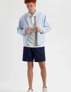 Seersucker Bengal Stripe Harrington Jacket - Light Blue/Ecru -clothing Shop M202BEN0005LightBlueEcru BM scaled