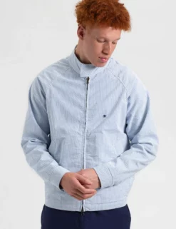 Seersucker Bengal Stripe Harrington Jacket - Light Blue/Ecru -clothing Shop M202BEN0005LightBlueEcru BM3 scaled