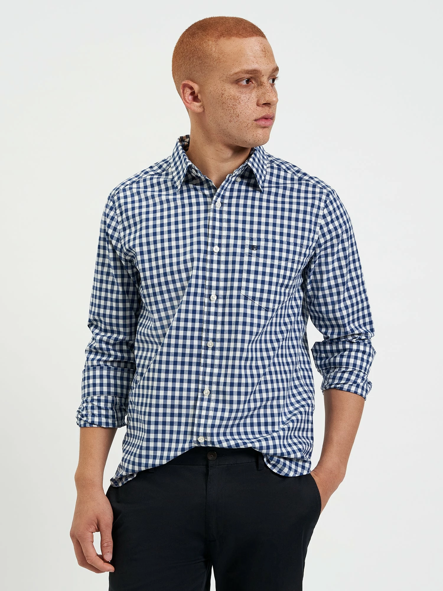 House Poplin Gingham Shirt - Navy 3 House Poplin Gingham Shirt - Navy - Image 3