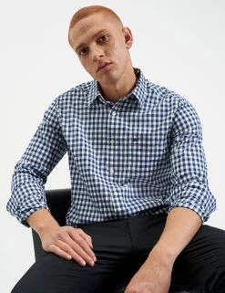 Custom House Poplin Gingham Shirt - Navy -clothing Shop M401BEN0001 NAVY GINGHAM 3 2d828518 d121 4e2f 9a96 9029d5ce185f
