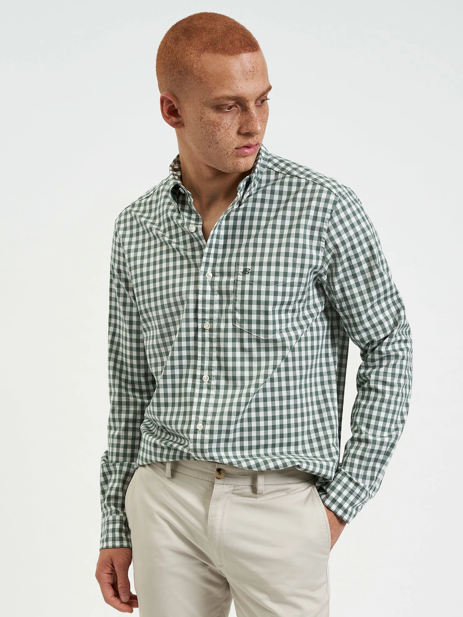 House Poplin Gingham Shirt - Olive 1 House Poplin Gingham Shirt - Olive