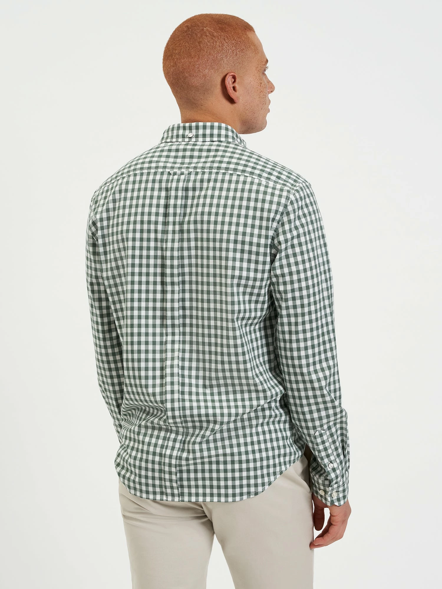 House Poplin Gingham Shirt - Olive 4 House Poplin Gingham Shirt - Olive - Image 4