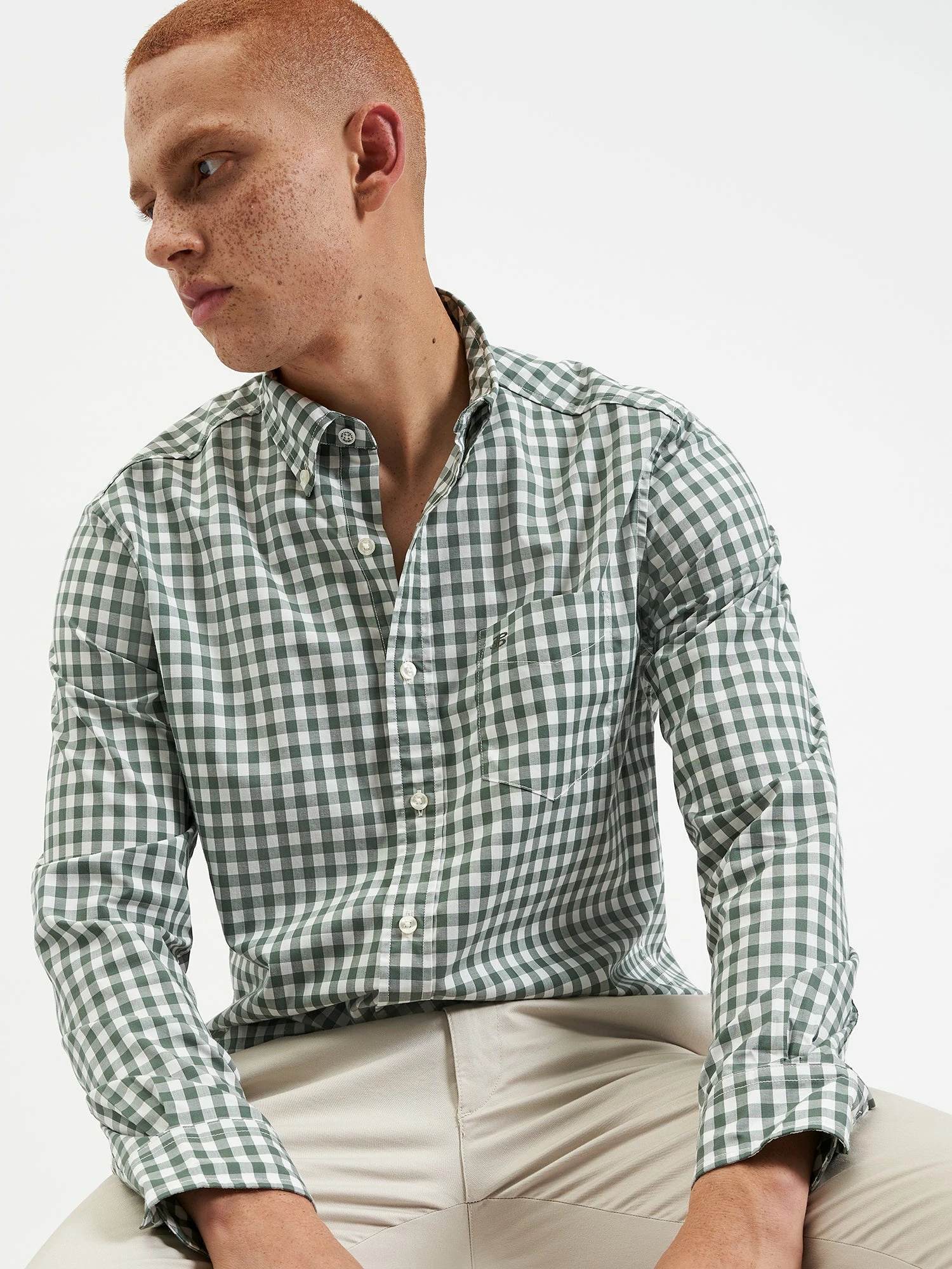 House Poplin Gingham Shirt - Olive 5 House Poplin Gingham Shirt - Olive - Image 5