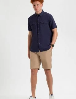 Garment Dye Short-Sleeve Linen Shirt - Navy -clothing Shop M402BEN0008NAVY BM 1 scaled