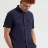 Garment Dye Short-Sleeve Linen Shirt - Navy