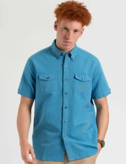 Garment Dye Short-Sleeve Linen Shirt - Parisian Blue
