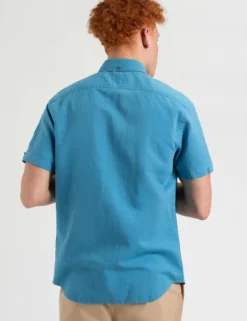 Garment Dye Short-Sleeve Linen Shirt - Parisian Blue -clothing Shop M402BEN0008PARISIANBLUE BM 3 1