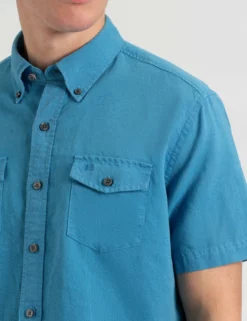Garment Dye Short-Sleeve Linen Shirt - Parisian Blue -clothing Shop M402BEN0008PARISIANBLUE BM 4 1
