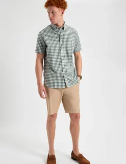 Short Sleeve House Poplin Gingham Shirt - Olive -clothing Shop M404BEN0001OLIVEGINGHAM BM 1 scaled