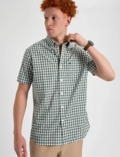 Short Sleeve House Poplin Gingham Shirt - Olive