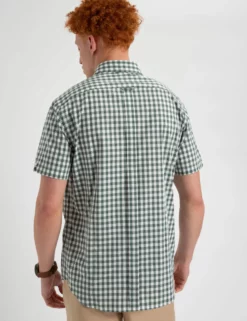 Short Sleeve House Poplin Gingham Shirt - Olive -clothing Shop M404BEN0001OLIVEGINGHAM BM 3 scaled