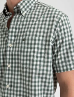 Short Sleeve House Poplin Gingham Shirt - Olive -clothing Shop M404BEN0001OLIVEGINGHAM BM 4 scaled