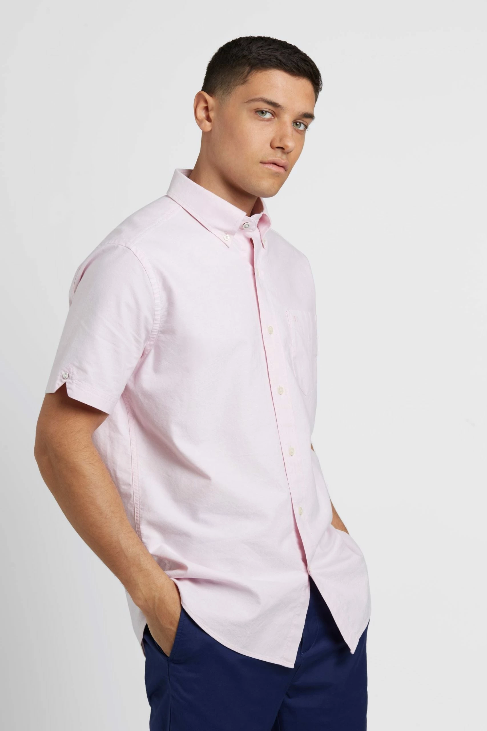 Short Sleeve Brighton Oxford Organic Shirt - Dusty Pink 2 Short Sleeve Brighton Oxford Organic Shirt - Dusty Pink - Image 2