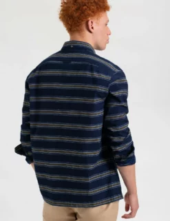 Dalston Blues Long Sleeve Indigo Stripe Shirt -clothing Shop M405BEN0008INDIGO MUSTARD BM 3