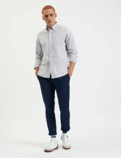 Brighton Oxford Organic Stripe Shirt - Collegiate Blue Multi Stripe -clothing Shop M407BEN0001 COLLEGIATE BLUE OXFORD ORGANIC STRIPE 1