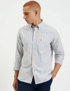 Brighton Oxford Organic Stripe Shirt - Collegiate Blue Multi Stripe -clothing Shop M407BEN0001 COLLEGIATE BLUE OXFORD ORGANIC STRIPE 2