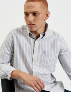 Brighton Oxford Organic Stripe Shirt - Collegiate Blue Multi Stripe -clothing Shop M407BEN0001 COLLEGIATE BLUE OXFORD ORGANIC STRIPE 3