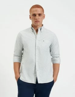 Brighton Oxford Organic Stripe Shirt - Forest Green Bengal Stripe -clothing Shop M407BEN0001 FOREST GREEN BEGNAL STRIPE 2